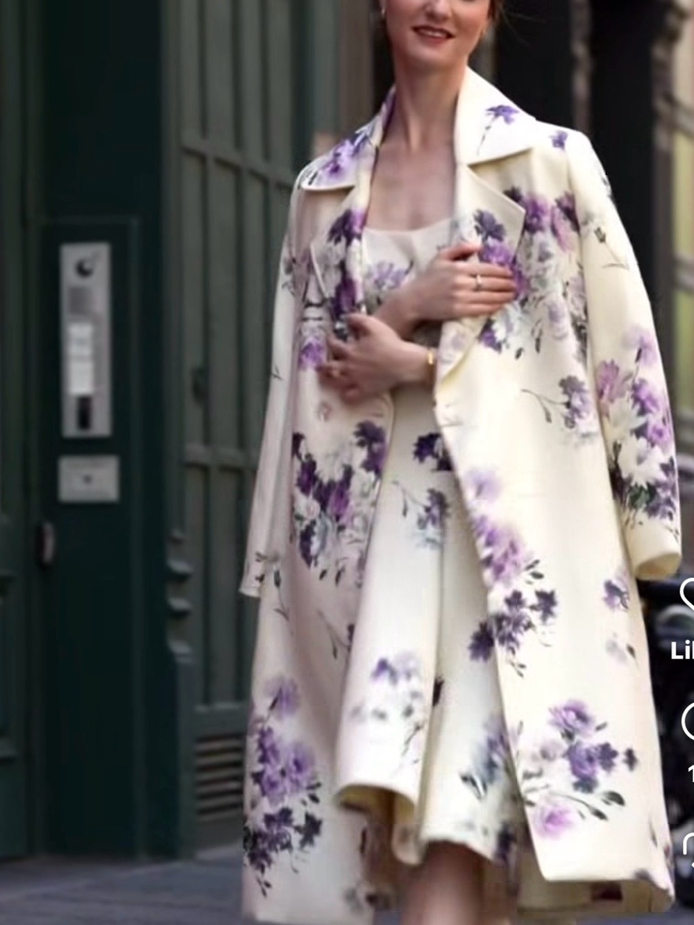 Carolina Herrera Cream Coat  with Purple Floral Print